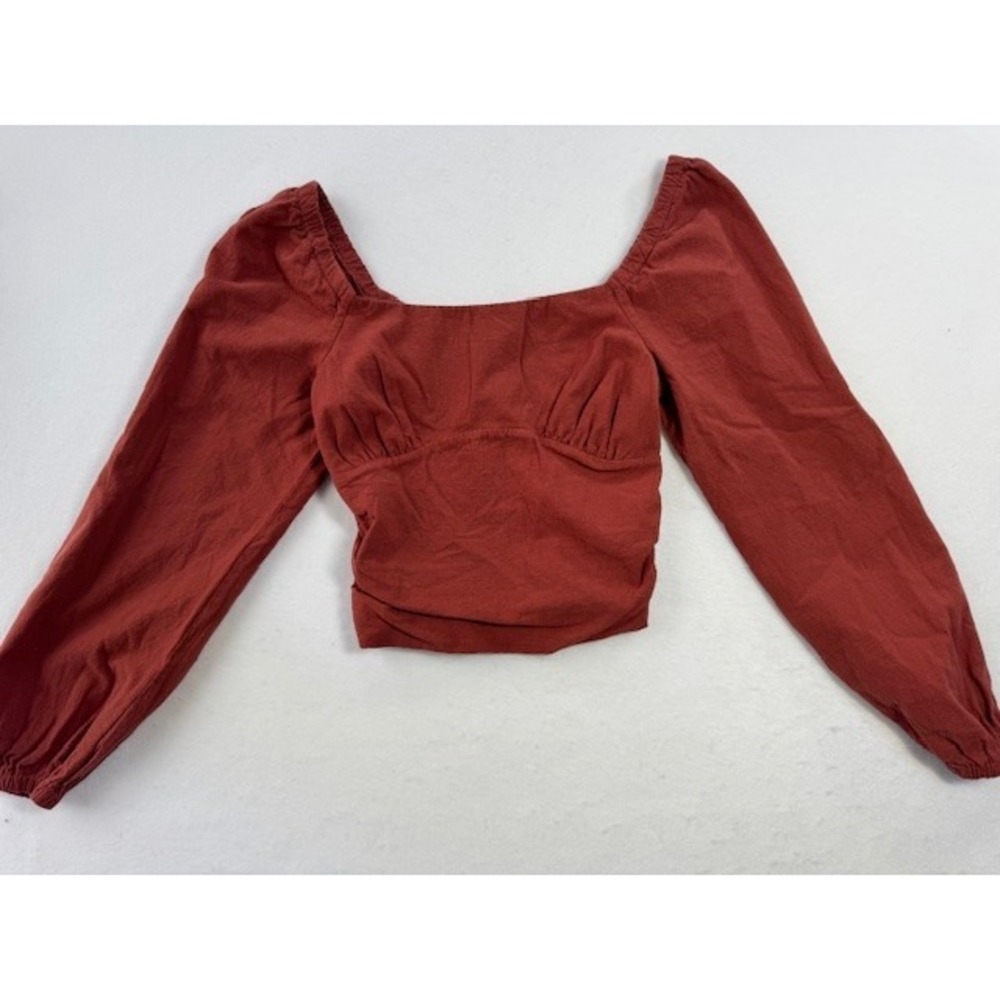 Kirious Los Angeles Cottage‎ Long Sleeve Crop Top Smocked Peach Womens MED EUC